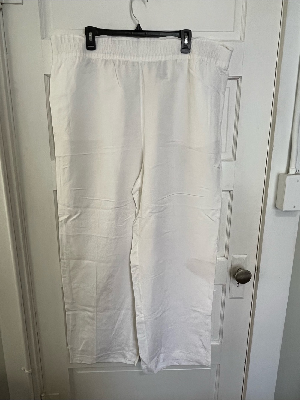 White Linen Elastic Waist Wide-Leg Pants XL